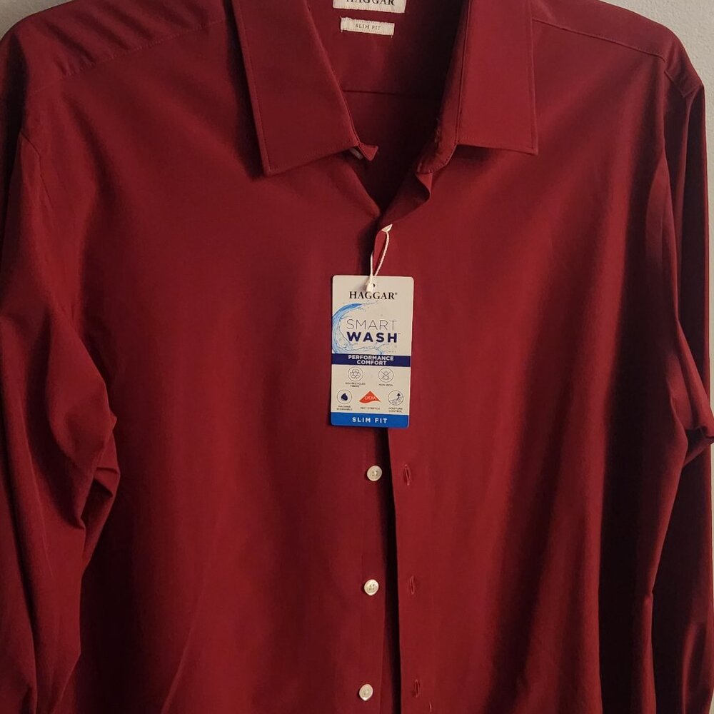Rich Red Haggar Slim Fit Smart wash Button down - Picture 4 of 10